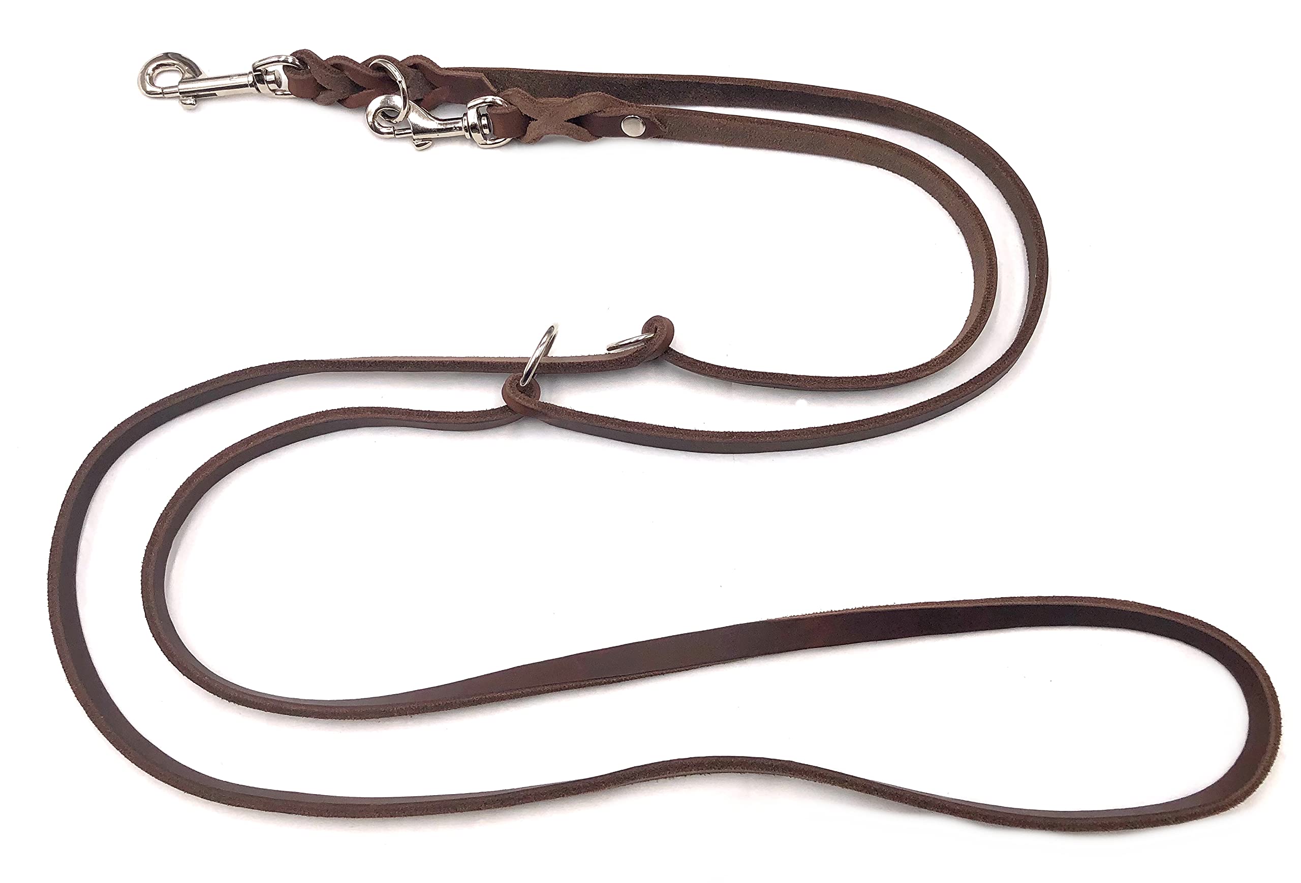Hundeleine Fettleder kleine Hunde/große Hunde 2m / 2,40m / 2,80m / 3,50m / 5m Doppelleine verstellbar (3,50m X 12mm, Dunkelbraun)