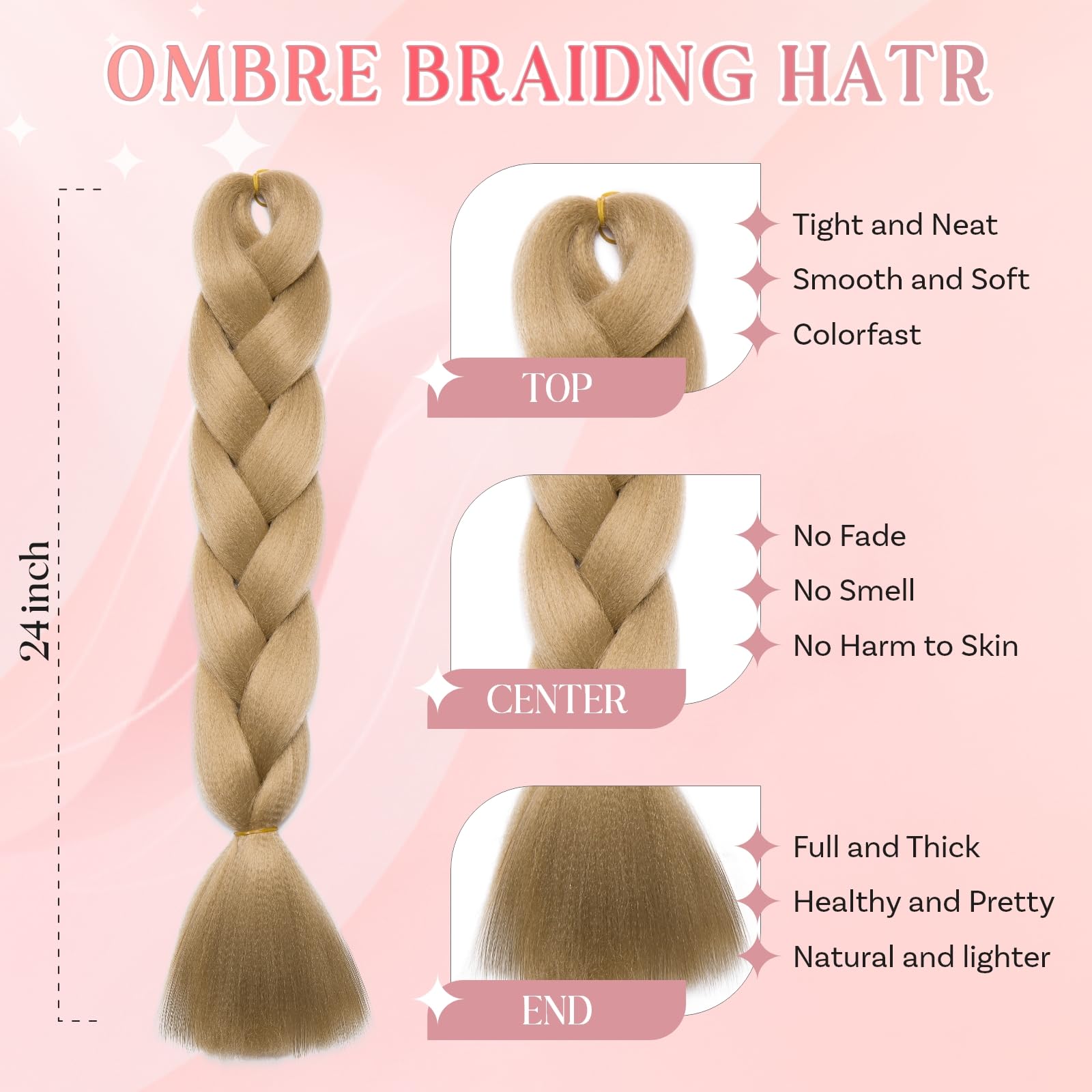 SEGO Pro Braiding Hair Extensions 24 Inch Yaki Synthetic Jumbo Box Braid Hair for Crochet Twist Braids for Women Pack of 3 (Blonde) - Image 2