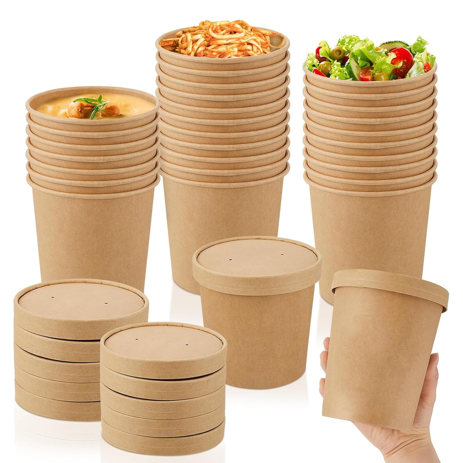 ECONX Disposable Soup Containers with Lids Paper Bowl Brown Kraft Takeaway Paper Soup Cups Takeaway Tubs for Hot or Cold Food Ice Cream, Dessert, Sundae, Frozen Yogurt, Deli Containers (200, 26oz) โ image 1