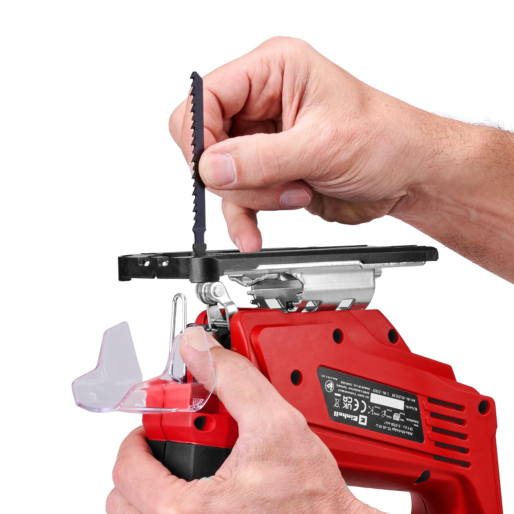 Einhell Wyrzynarka akumulatorowa TC-JS 18/70 Li (1 x 2,5 Ah) Power X-Change (18 V, głębokość cięcia 70 mm, wymiana brzeszczotu bez użycia narzędzi, adapter do odsysania, w zestawie akumulator 2,5 Ah i