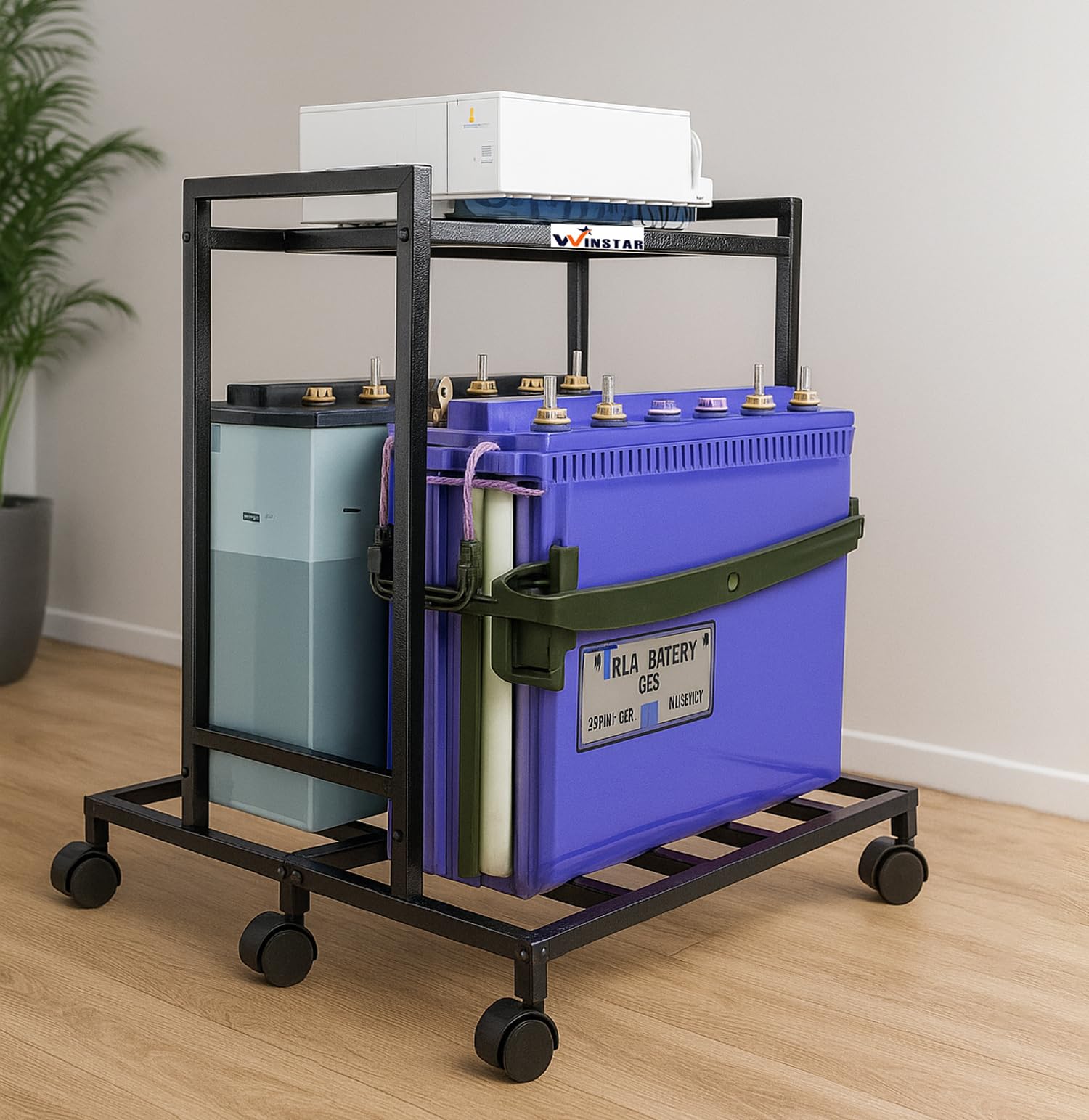 WINSTAR 2-Tier UPS Stand for Home and Office | Metal Inverter Trolley 