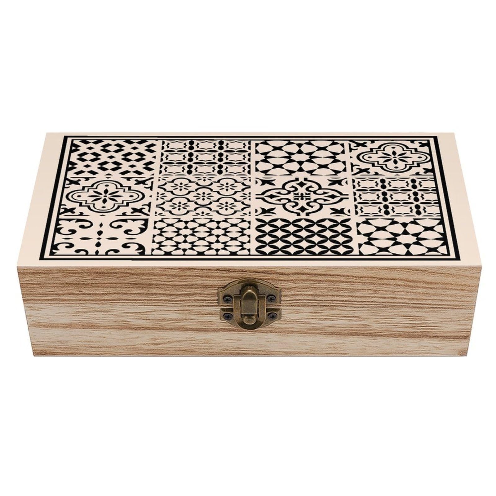 HLBSDM Group Geometric Vintage Wooden Keepsake Box with Hinged Lid And Locking Clasp, Decorative Storage Box for Jewelry, Trinkets And Small Accessories, Organizer for Home Or Wedding