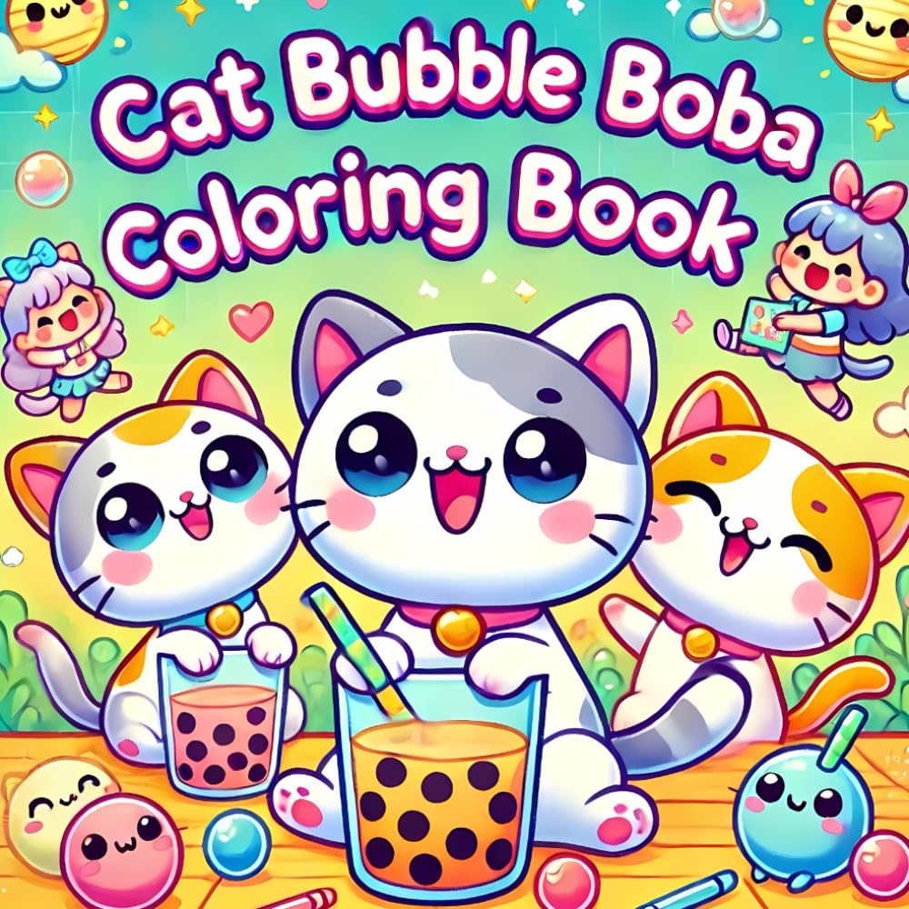 Cat Bubble Boba Tea Coloring Book for Kids: Cute & Easy Kawaii Cat and Boba Tea Coloring Pages for Toddlers, Preschool & Kindergarten Ages 2-10