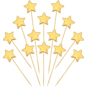 100 Pieces Star Cupcake Toppers Gold Cupcake Toppers Wedding Cupcake Toppers Gold Cake Sticks for Birthday Cake Decorations Party Glitter Sparkling Star Accessories Decorative