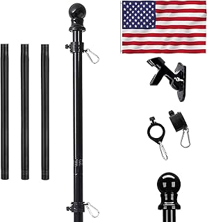 HOME RIGHT American Flag with Pole,Flag Poles kit for 3 x 5 Flags Holder,Including 100% Polyester Flags, 6 FT Stainless Steel No Tangle Spinning Pole and 2-Position Flag Pole Bracketï¼ˆAmerican Flagï¼‰