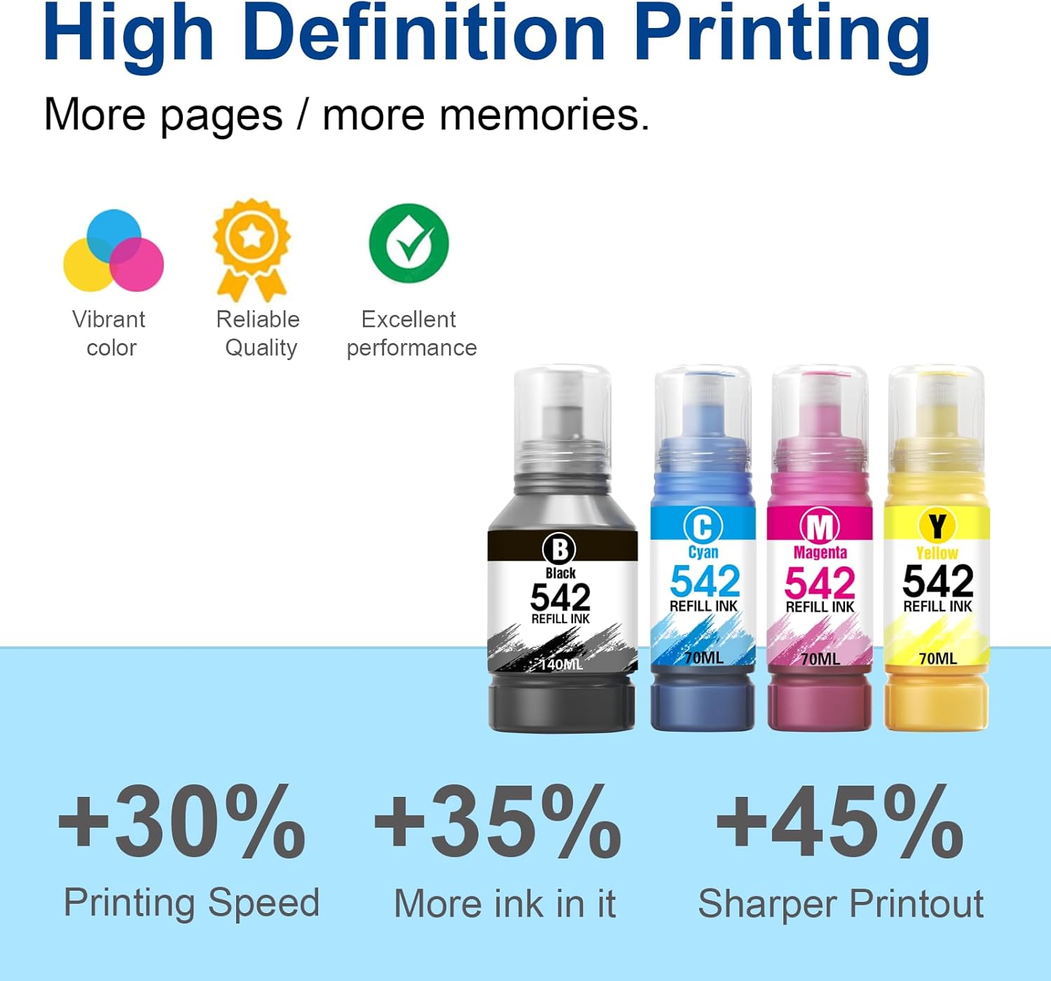 Compatible 542 Ink Refill Bottles 6 Pack Replacement for 542 Ink Refill Bottles Use with EcoTank Pro ET-5150 ET-5170 ET-5800 Ink Refill ET-5180 ET-5850 ET-5880 ET-16600 ET-16650 Printer