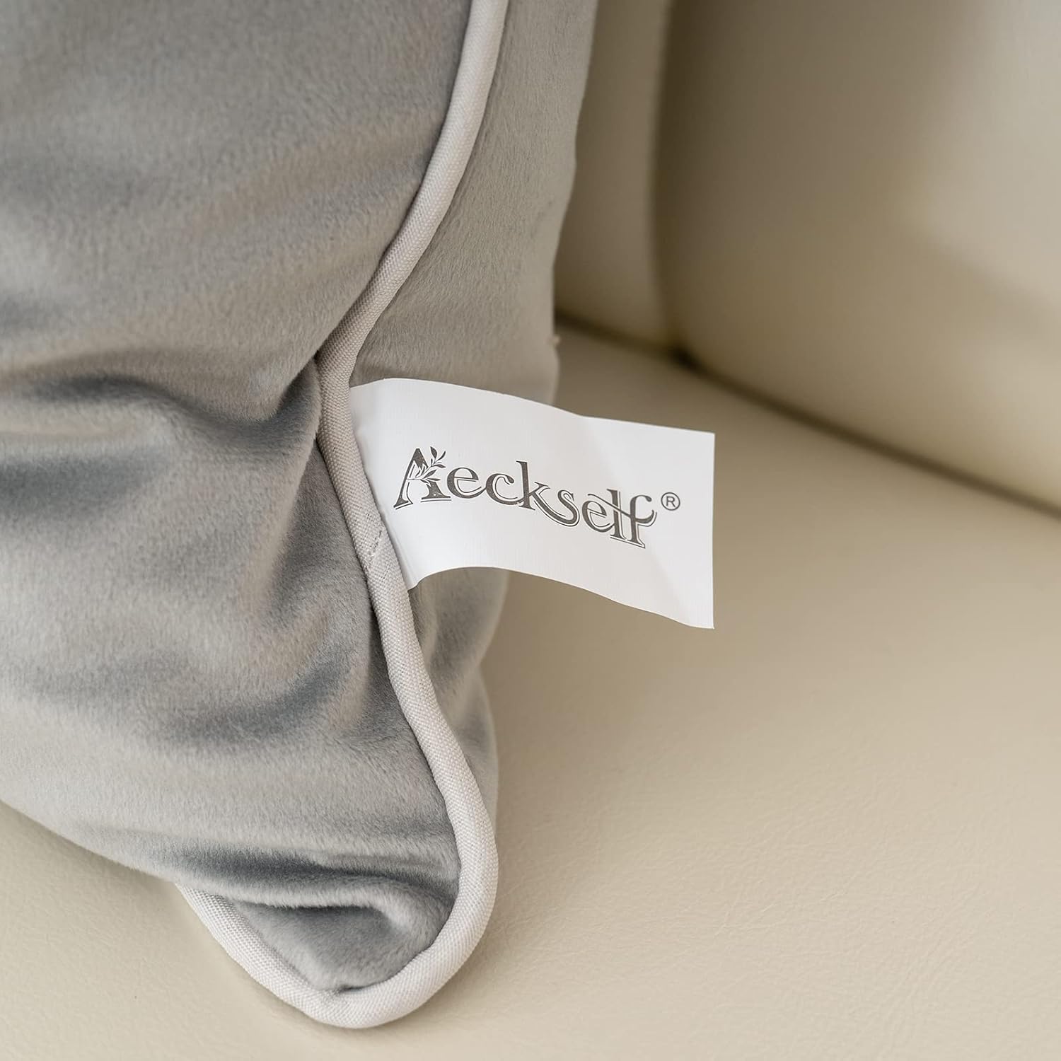 Aeckself Farmhouse Throw Pillow Cover 20 x 20 Inch, Velvet Embroidery Leaves Square Pillow Cover Luxury Modern Decorative Pillowcase for Couch Living Room Bedroom, Gray White - Image 5