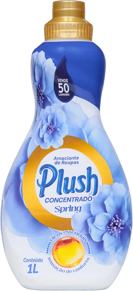 Plush, Amaciante de roupas e tecidos, Concentrado, Aroma Spring, 1 litro, Azul