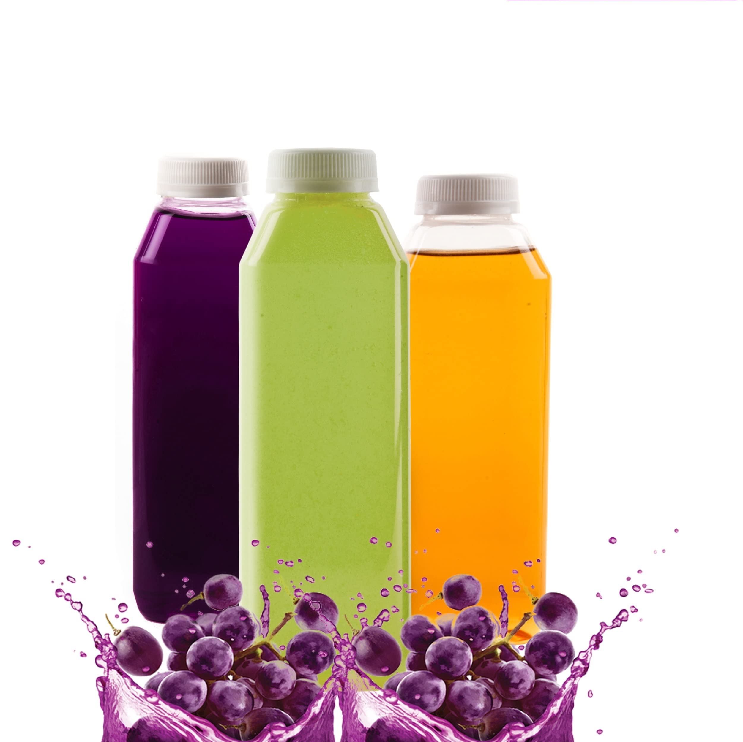 Empty Clear Plastic Juice Bottles with Tamper Evident Caps 16 OZ - Smoothie Bottles - Ideal for Juices, Milk, Smoothies, Picnic's and even Meal Prep by EcoQuality Juice Containers (16 Ounce) (10)