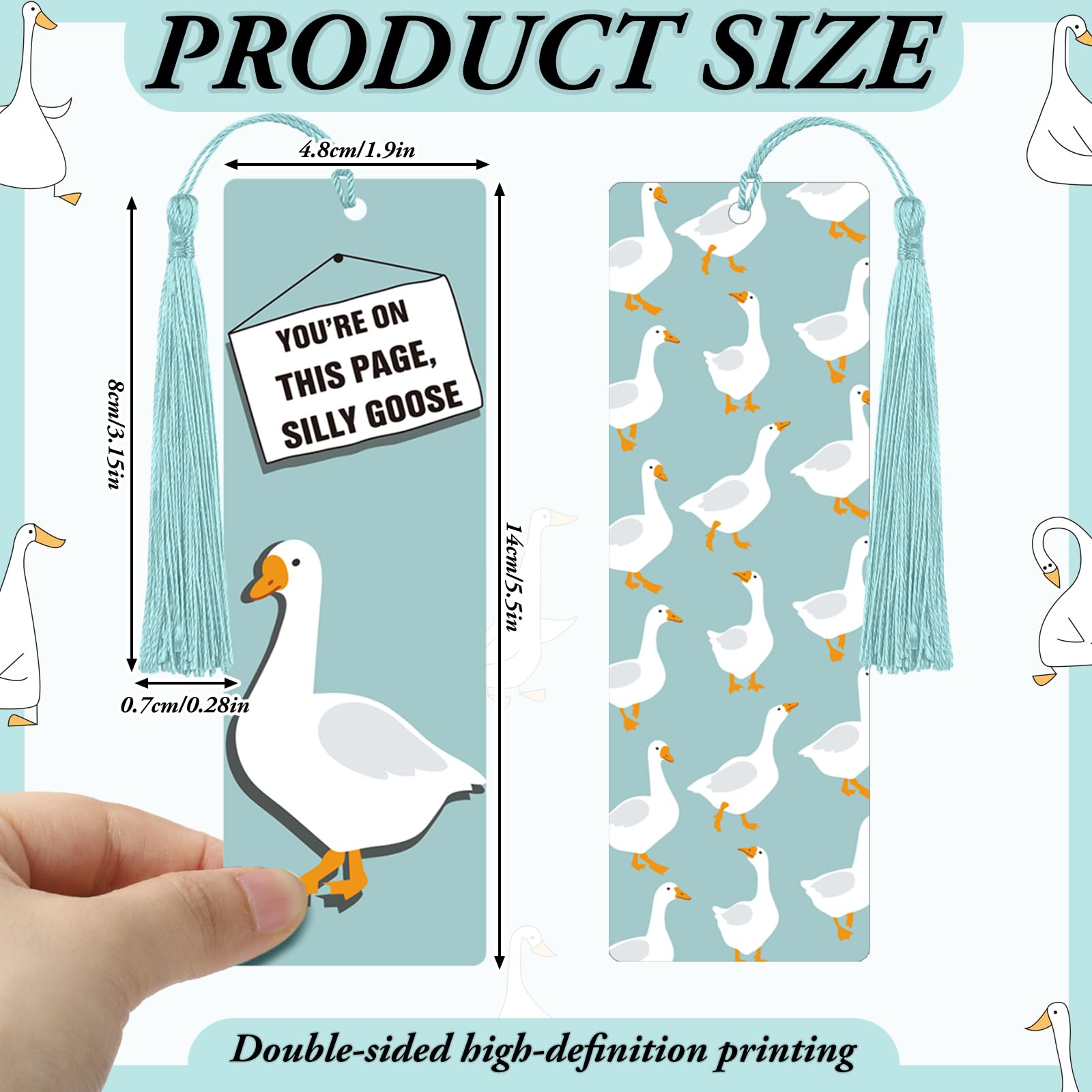24 Stück Silly Goose Lesezeichen mit Quasten, lustige Gänse-Lesezeichen, Lesezubehör, Geschenke für Buchliebhaber, Schulbuch, Geschenke, 6 Stile