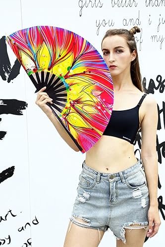 Miniatura 20 de Amajiji Rave Fans - Ventilador de mano plegable grande para baile de línea, ventiladores de aplausos plegables para botas en el suelo, festival