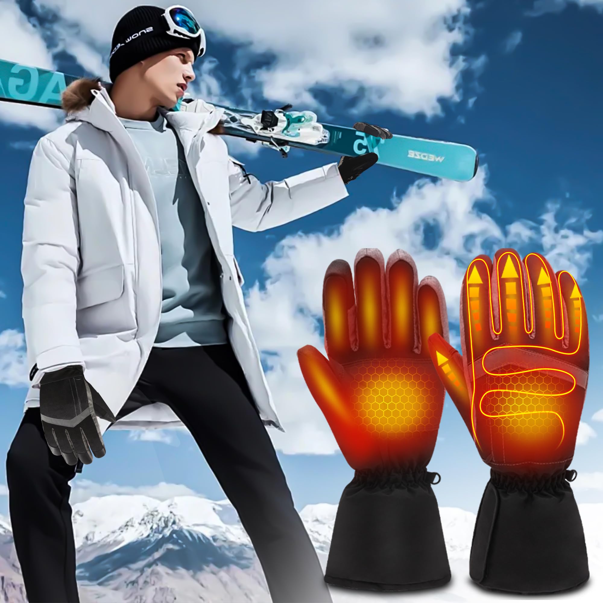 Svpro Guantes calefactables USB para hombres y mujeres, con calefacción por batería recargable, guantes cálidos eléctricos, resistentes al viento e impermeables, pantalla táctil para esquí, senderismo