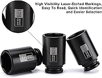 Vista 5 de Mayouko 7PCS Juego de llaves de impacto profundo de 1/2 pulgada, 1-3/8" - 1-3/4", dados de tuerca de eje del husillo, SAE, profundo, 6 puntos, CR-MO