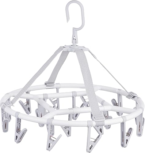 Miniatura 7 de Perchas de secado de ropa plegables de plástico con 20 clips de secado (círculo rosa claro)
