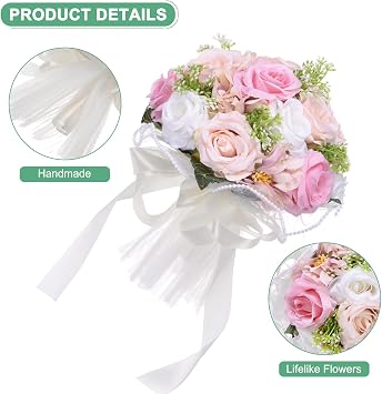 M METERXITY Wedding Bouquets for Bride, Artificial Flower Bouquet for Wedding Bridal Bouquets for Bride/Bridesmaid, Bouquets with Silk Ribbon [Purple]