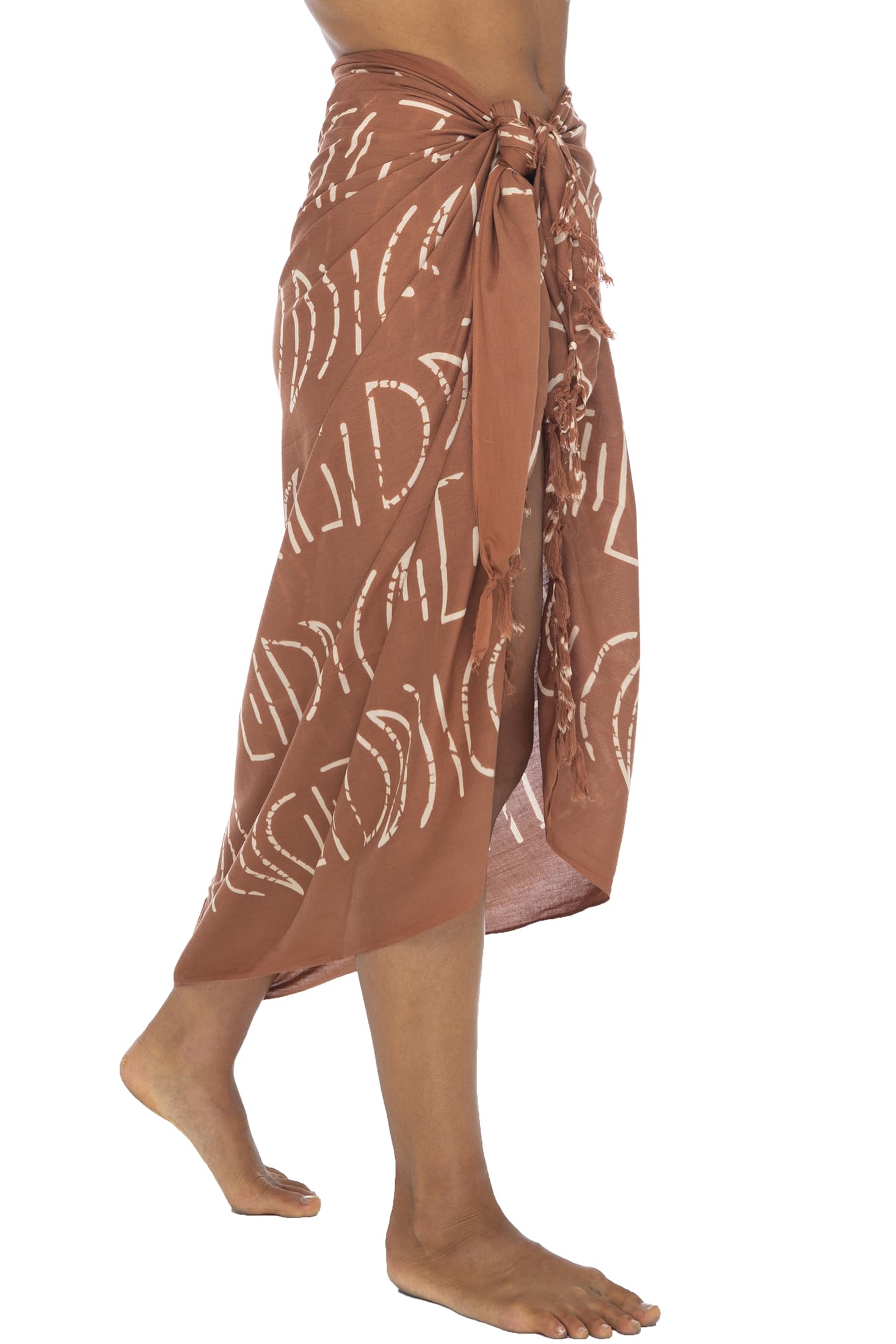 Back From Bali Pareo de pareo estampado para mujer con flecos bohemios y clip de coco, falda envolvente o chal de playa, Ladrillo, Talla única