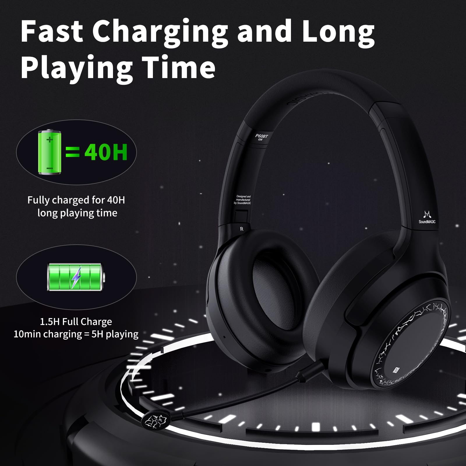 SoundMAGIC P60BT GM Performance Wireless Gaming Headset - Surround Sound 2.4GHz USB/Bluetooth Headphones 50 Hours Lasting Lower Latency Compatibility for PC Mobile PS4 PS5 Xbox Consoles | 2,4G & Bluetooth Dual-Modus, ausgewogener Klang, niedrige Latenz, a
