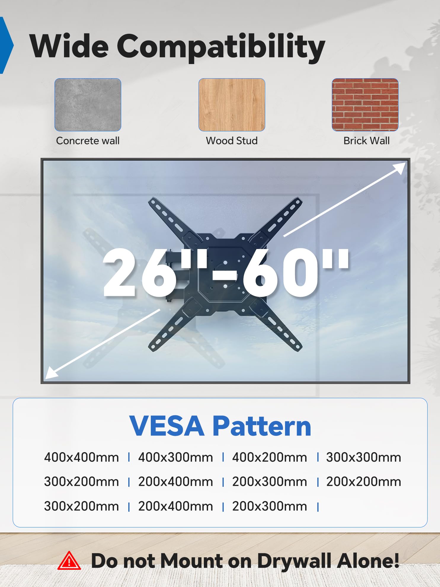 Simple Trending Supporto da parete per TV Full Motion per TV da 26" a 60" e schermi piatti, staffa girevole e inclinabile, rotazione massima VESA 400 x 400 mm fino a 34,9 kg, nero