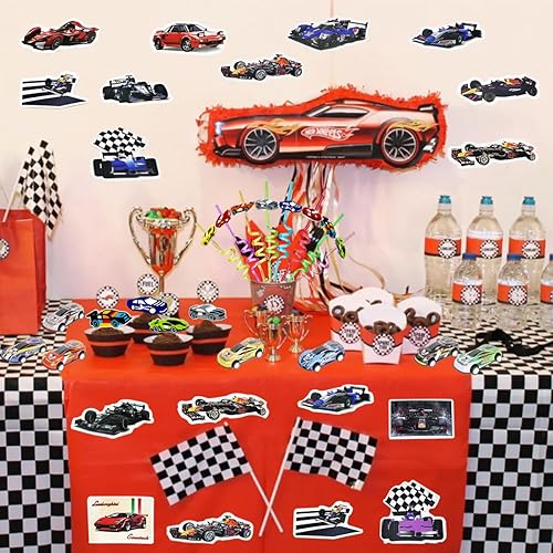 Vista 6 de 108 piezas de recuerdos de fiesta de autos de carreras - Bolsas de regalitos de cumpleaños temáticas con pajitas de fiesta, pulseras slap