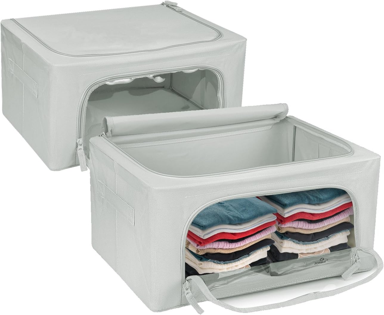 Sorbus Storage Bins with Metal Frame - Stackable & Foldable Clothes Organizer Bags - Oxford Fabric Storage Containers with Large Clear Window & Carry Handles, Organization for Bedroom, Closet, Bedding, Linens, sheet, Pillow, Blanket, Clothes, Books, and toys