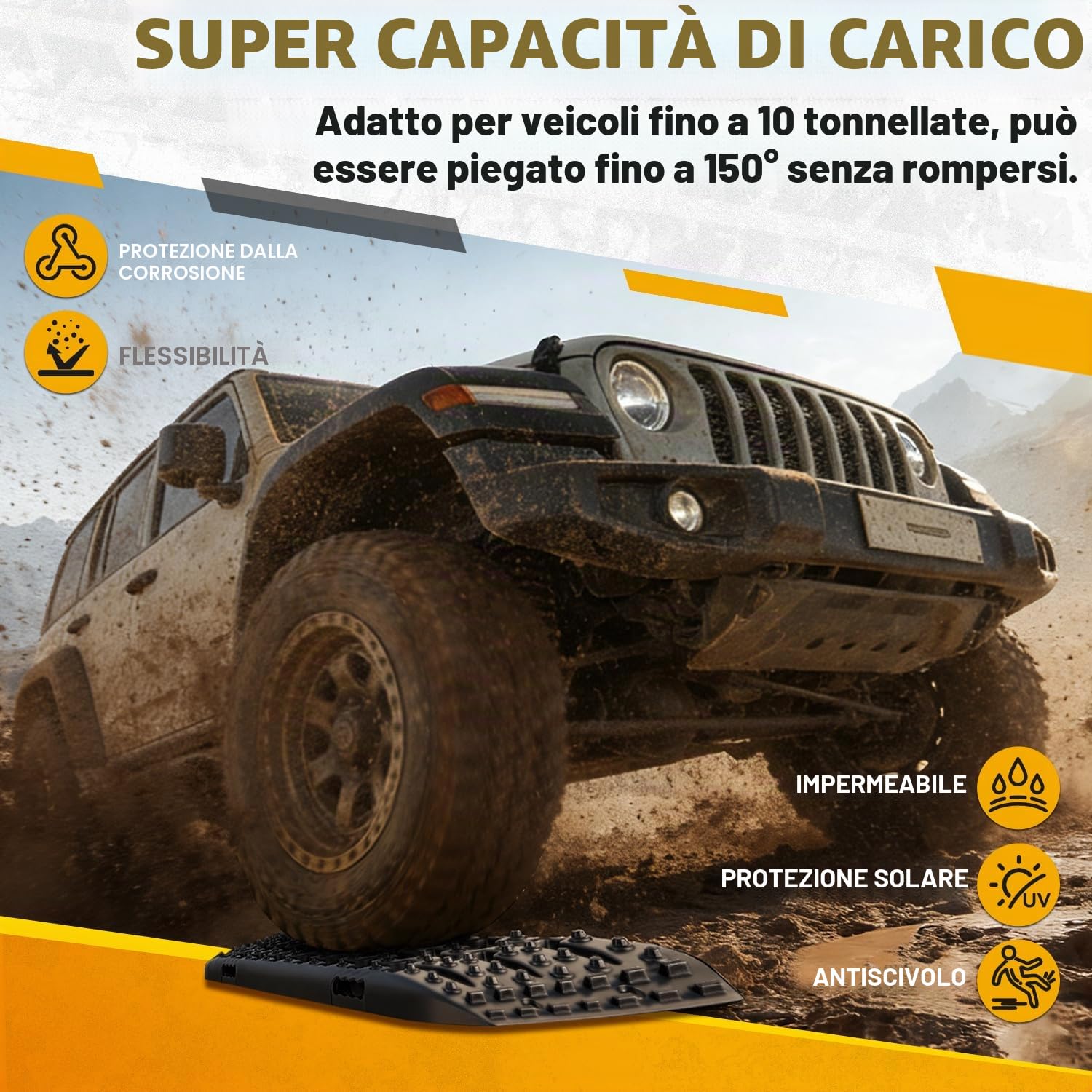Herrselsam 2 Pezzi di lamiere di Sabbia Fuoristrada, Tappetino di trazione in plastica, con Custodia e Strumento di Installazione, carico 10T per Fuoristrada, Camper, Auto, Camion