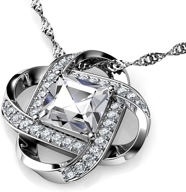 DEPHINI - Crystal Necklace - White Crystal Pendant Birthstone - Branded (CZ) Cubic Zirconia - Fine Jewellery for Women- 925 Sterling Silver - 18" Premium Rhodium Plated Silver Chain - Gifts for Women