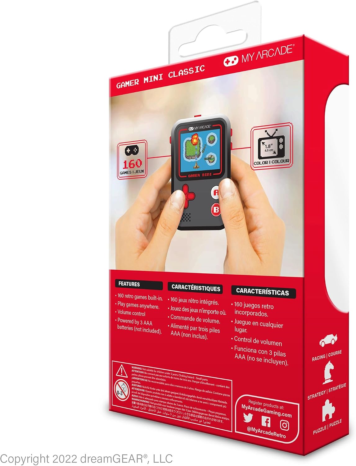 My Arcade Gamer Mini Classic-Red: Miniature Handheld Gaming System Packed with 160 Games, 1.8'' Color Display (DGUN-3925), Small