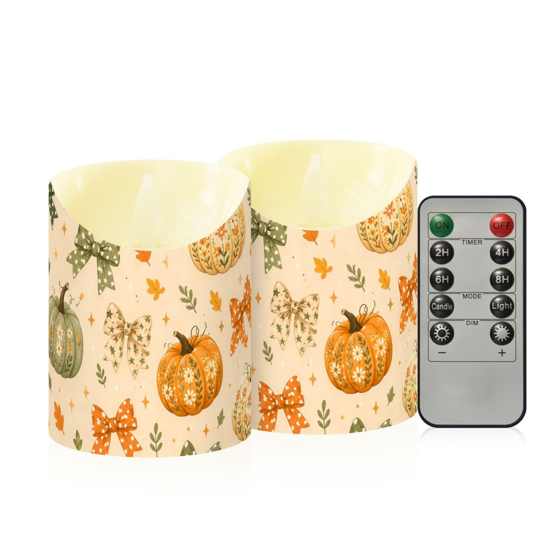 Fuauuyl Pumpkins LED Flameless Candles Flickering Plastic Pillar Candles Battery Operated Votive Candle with Remote Control and Timer, Home Decoration 2 Pack