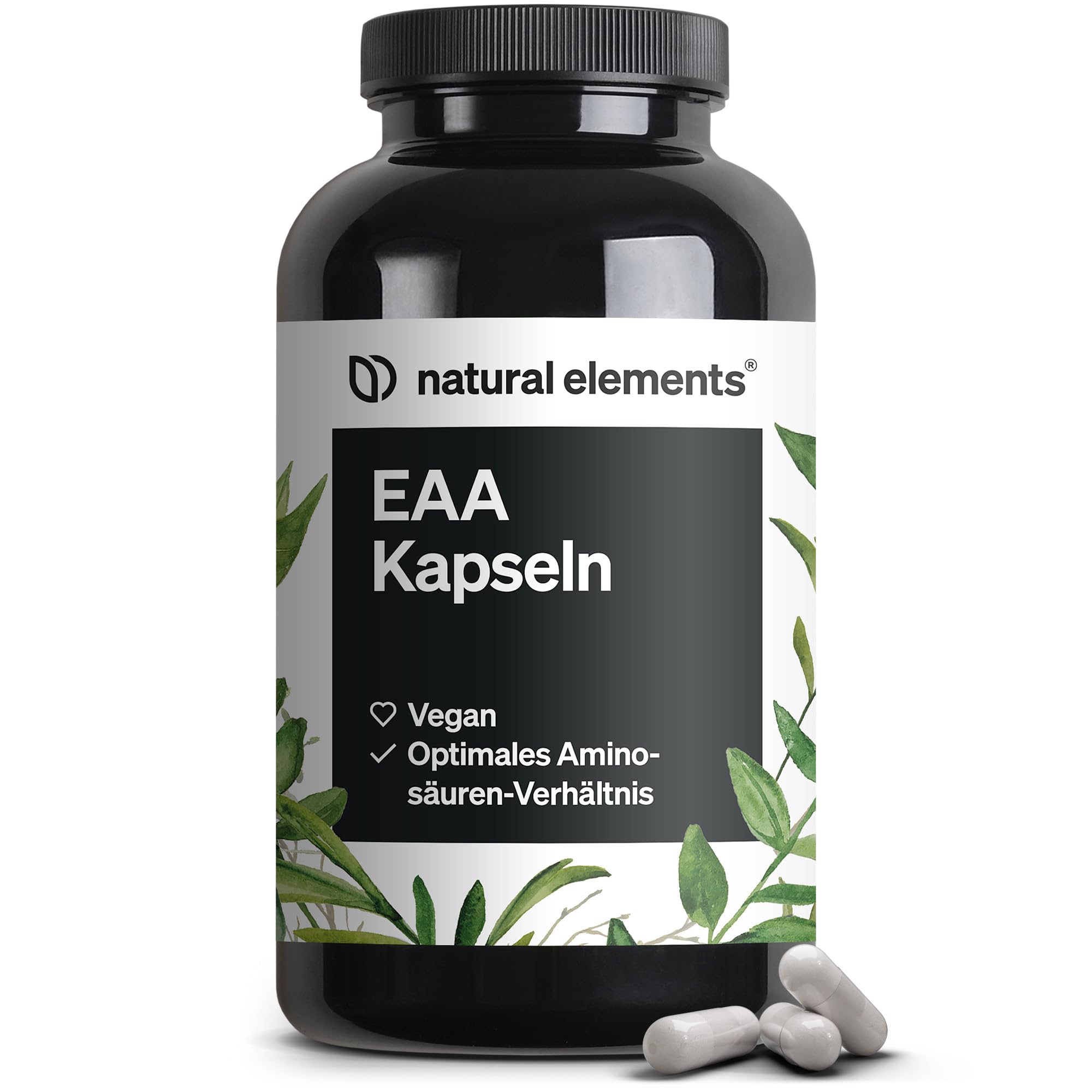 natural elements EAA Kapseln hochdosiert – 300 Kapseln – 8 essenzielle Aminosäuren – vegan, ohne unnötige Zusätze – in Deutschland produziert & laborgeprüft