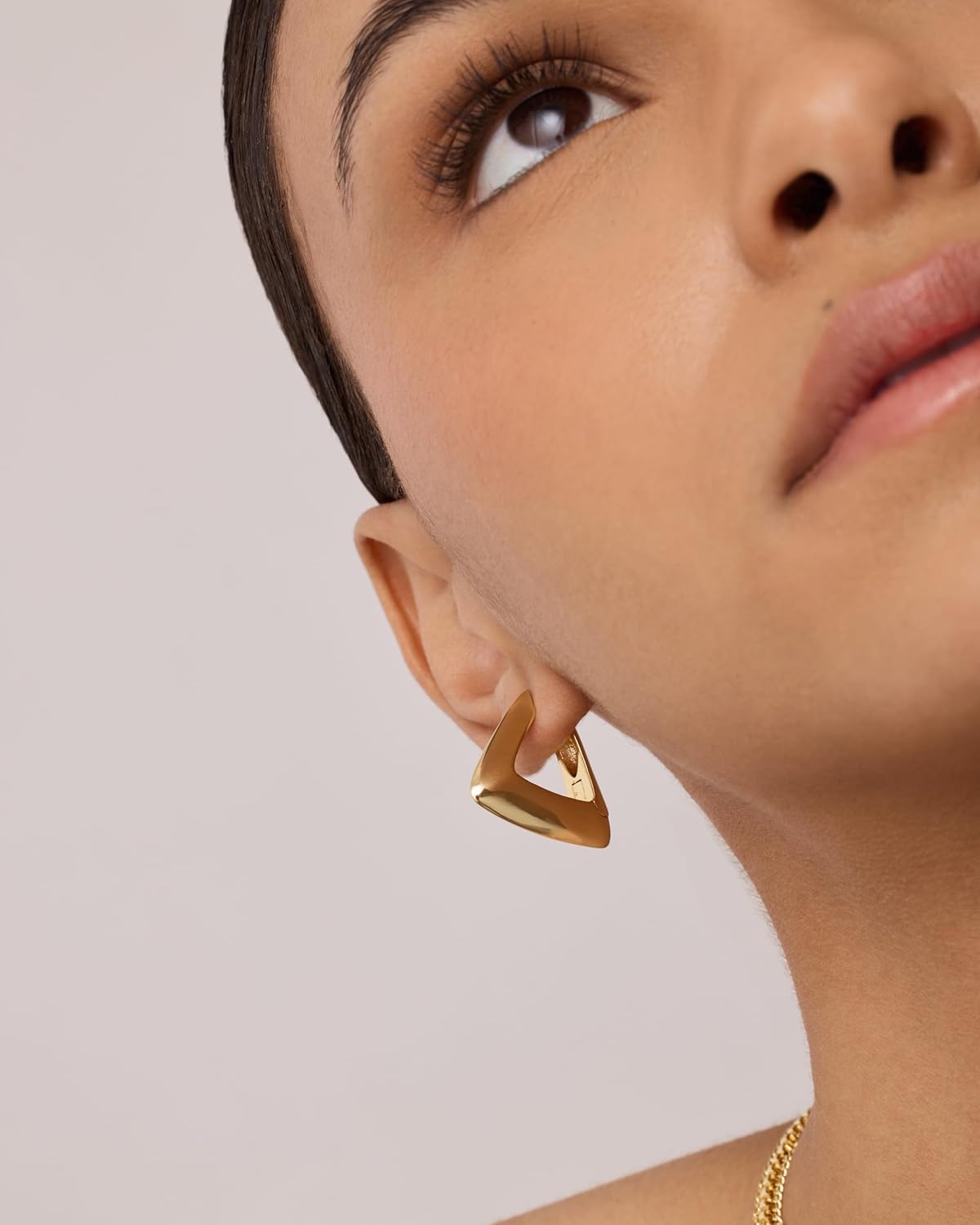 PAVOI 14K Gold Plated 925 Sterling Silver Posts Geometric Hoop Earrings for Women | Trendy Geo Long Oval U-Shaped Link Triangle Huggie Hoops Earring - Image 4