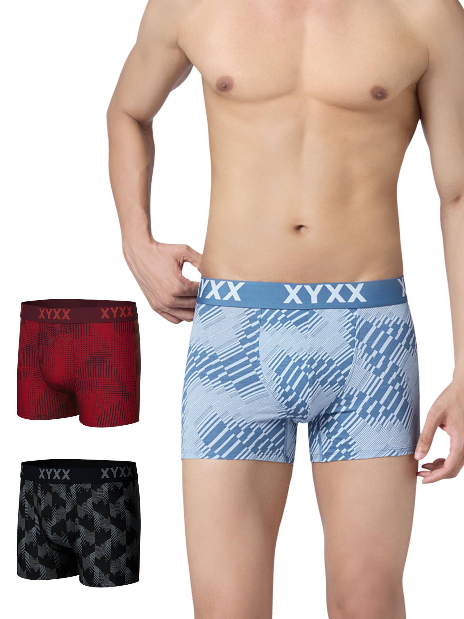 Buy XYXX Mens Cotton Modal Trunk, Snug fit, Printed, Pack of 3