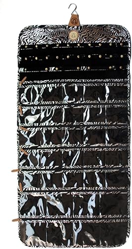 Angelina's Palace Tenby Jewelry - Organizador de doble cara para colgar en el armario, rollo de almacenamiento de joyas, 24 barras de anillos de