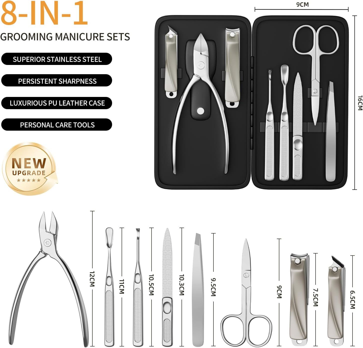 Precision Nail Grooming Manicure Sets Pedicure Kits Stainless Steel Nail Clipper Personal Care Tools with PU Leather Case