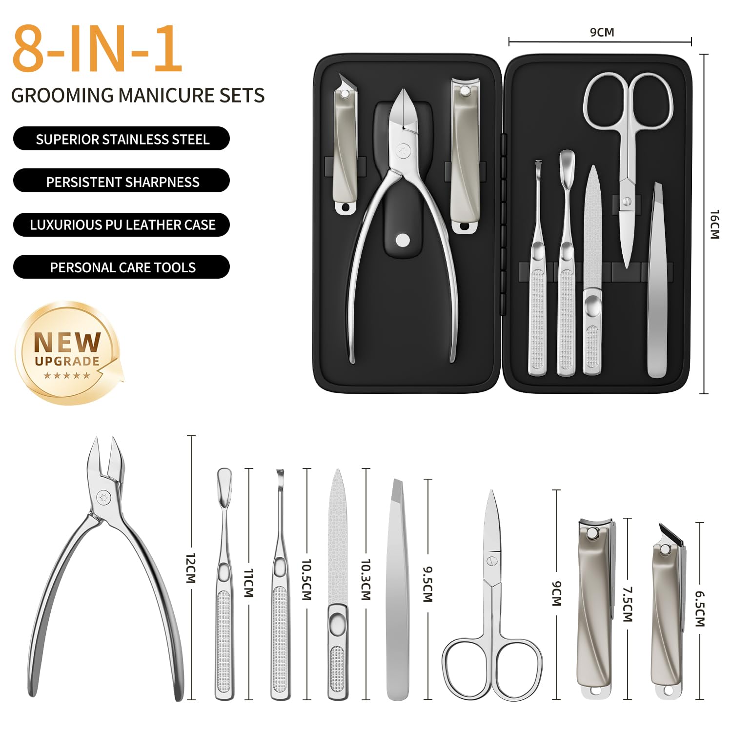 Set di manicure per la cura del chiodo di precisione Kit di pedicure Tagliaunghie in acciaio inossidabile Strumenti per la cura personale con custodia in pelle PU