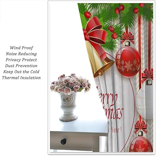 Miniatura 5 de Cortinas de Feliz Navidad, tratamientos de ventana de bola de Feliz Navidad para sala de estar, dormitorio, cocina, decoración de fiestas,
