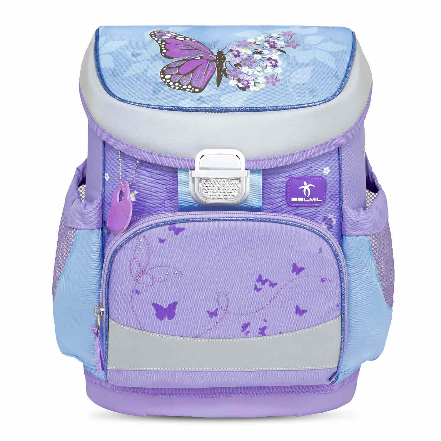 Belmil Mini-Fit Schulranzen Set 4 -teilig (405-33/AG/S) (Purple Blue Butterfly)