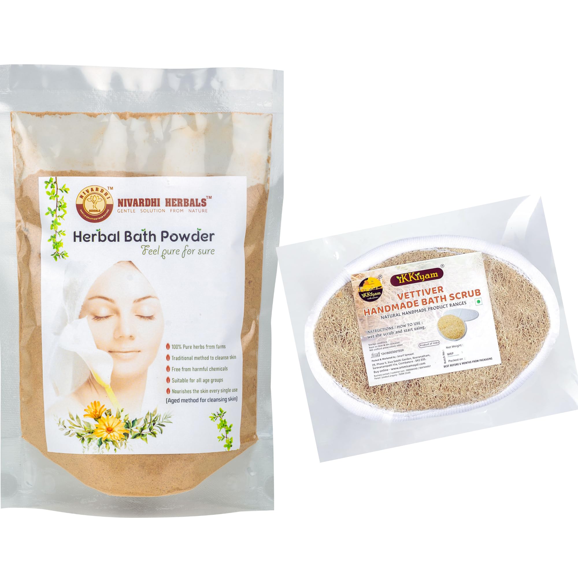 Bath Combo Herbal Bath Powder (250g) & Natural Vetiver Bath Scrub-image-2