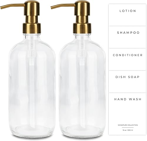 Miniatura 7 de Emerson Essentials Juego de dispensador de jabón, manos y platos para cocina, juego de baño, dispensador de jabón de manos, botellas de vidrio con