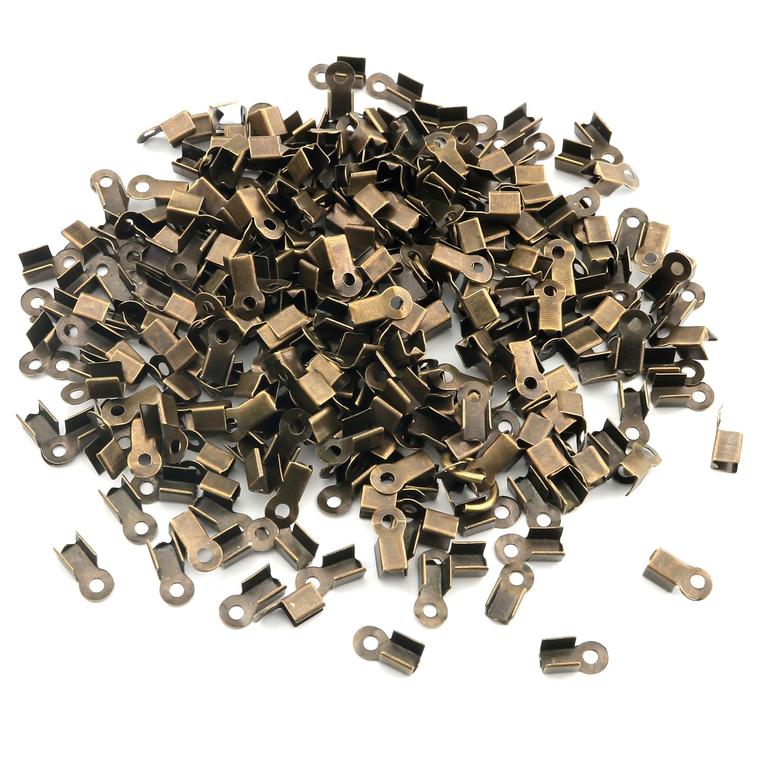 ZZHXSM 300PCS Fold Over Cord End Caps 3.5x9mm Bronze Color Metal Glossy Crimp Clamp Fastener Loop Handmade Jewelry Accessories Cord Clips for Leather Cord Necklaces Ribbons Tassel End Decorations