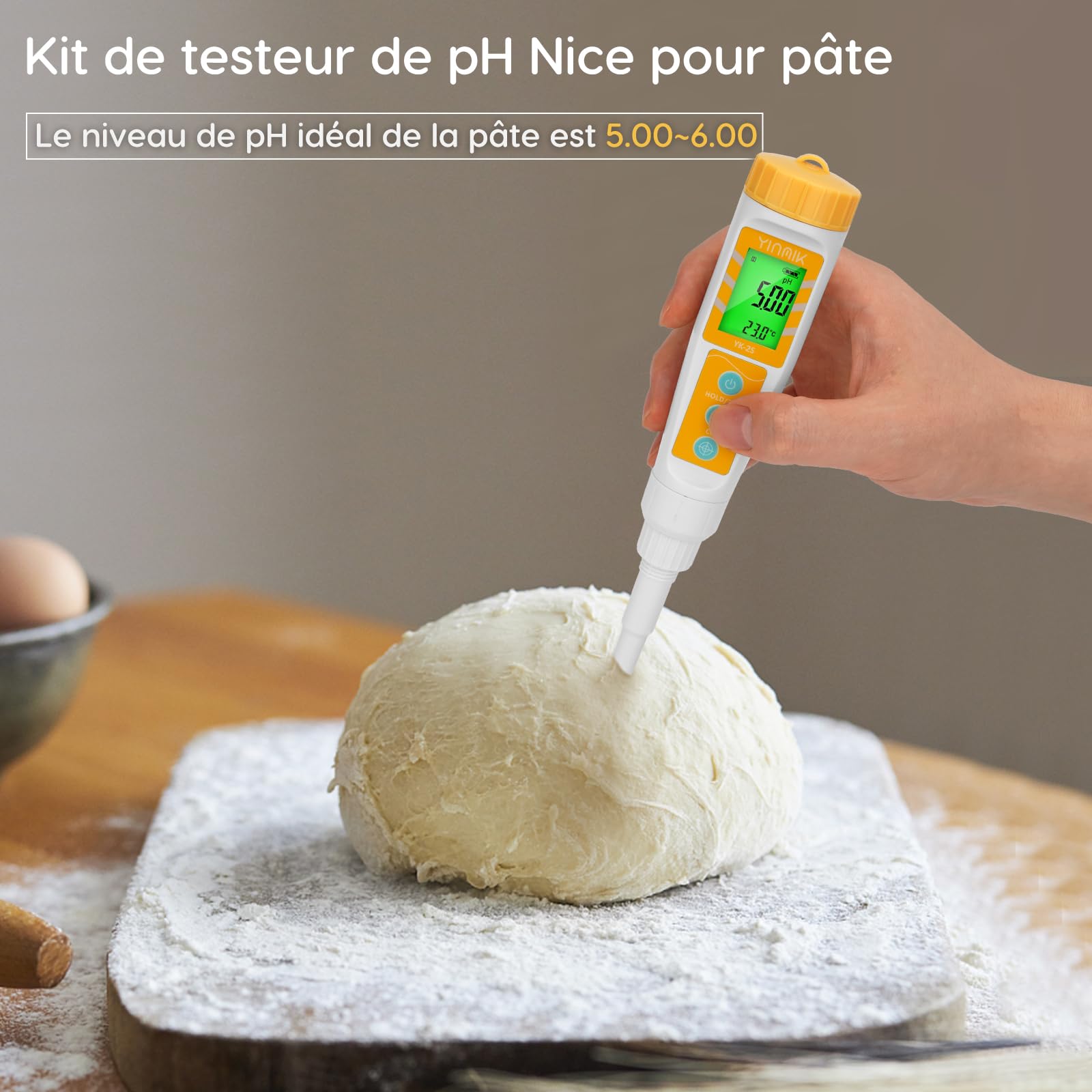 pH Mètre Alimentaire, Testeur de pH pour Pâte à Pain et Levain | pH Mètre Numérique pour Fermentation, pH-Mètre Étanche pour Brassage,Viandes, Fromages, Cosmétique, Conserve, Liquide
