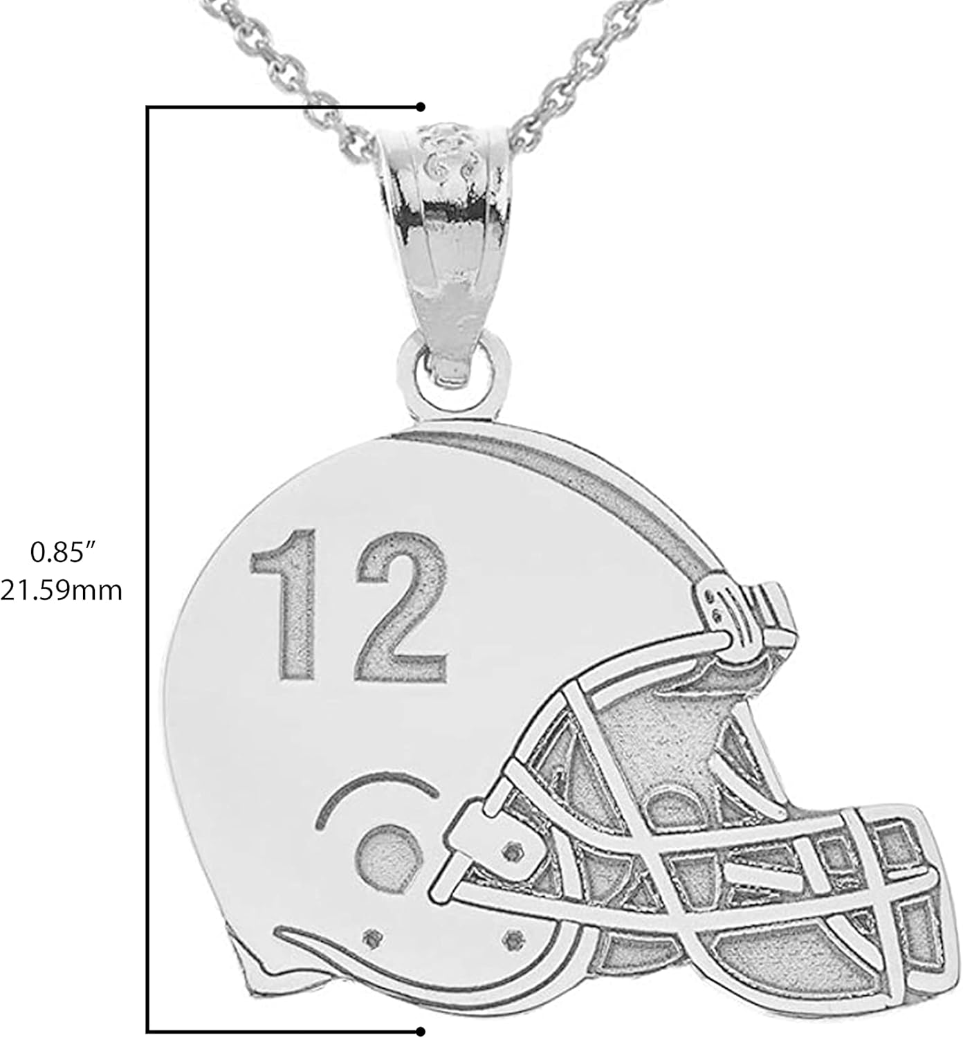 .925 Sterling Silver Football Helmet Pendant Necklace - Choice of Number (Front), Name (Back) and Chain Length