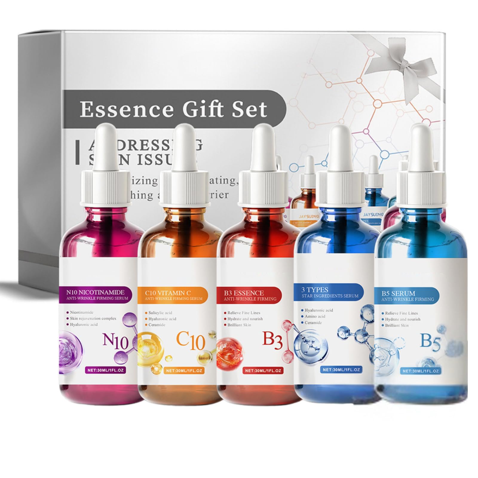 KASTWAVEFace Serum Set, 5PCS Include N10 Nicotinamide, C10 Vitamin C, B3, B5, and 3-in-1 Serums, Help Fight Visible Blemishes And Improve The Look Of Skin Texture&Radiance