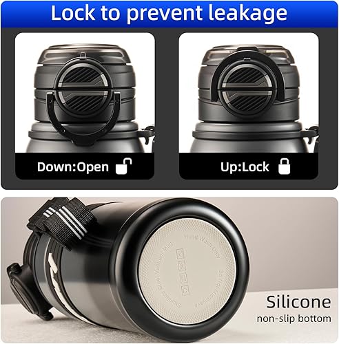Miniatura 3 de Botella de agua aislada de 22 onzas, botella de agua para hombre con tapa 2 en 1, botella de agua de viaje, botella de agua negra, botella de agua