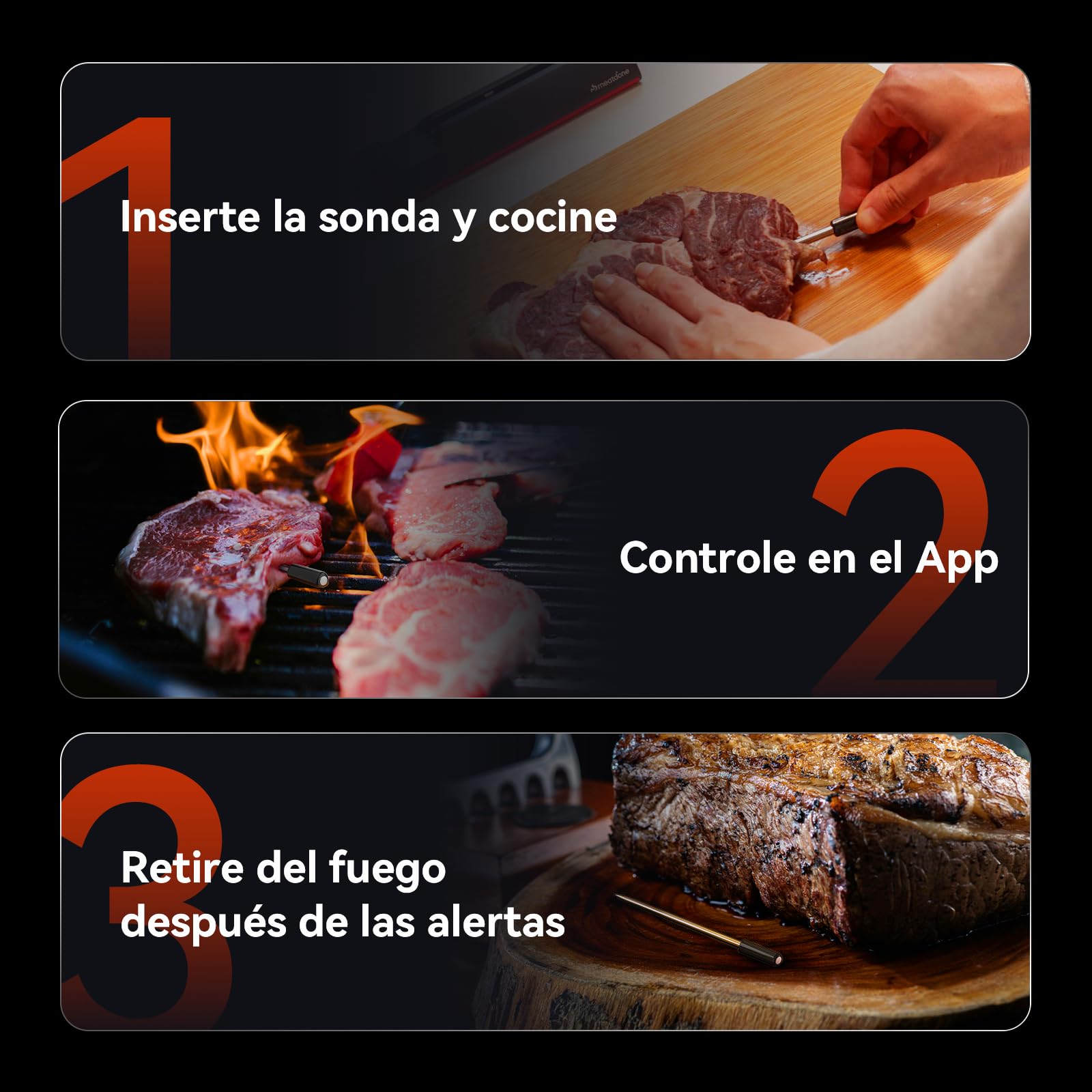 Termómetro para carne Wi-Fi | Sonda inalámbrica de largo alcance para horno, parrilla, freidora de aire, barbacoa | Sensores duales | Impermeabilidad IP67