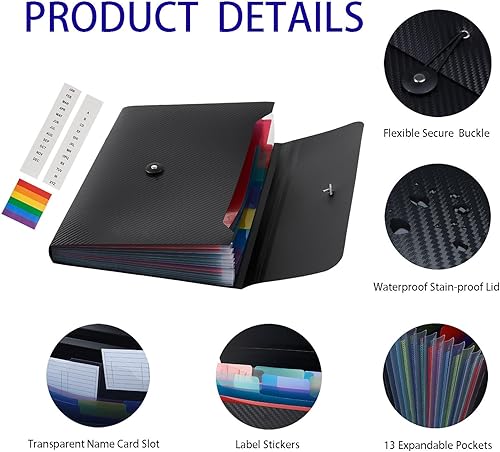 Miniatura 2 de Paquete de 2 carpetas de archivos expansibles, organizador de archivos de acordeón de 13 bolsillos, organizador de documentos de papel tamaño carta