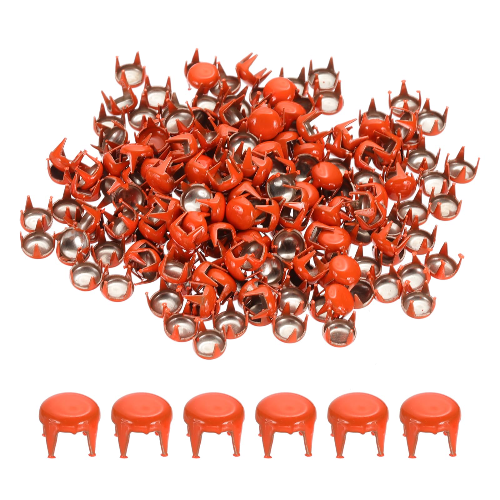 PATIKIL 5mm Metal Studs Spots 200Pcs Round Dome Claw Beads Nailhead Rivets Spike Studs for Leather Craft Clothes Belt Bag Shoes Orange
