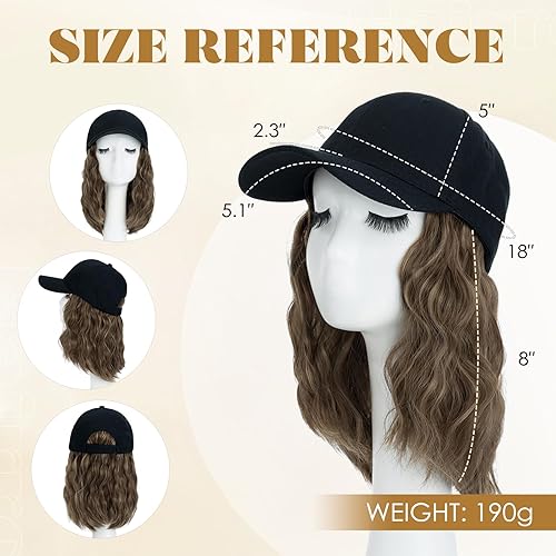 Miniatura 46 de Hairro Cap with Hair Attached For Women Wig Hat with Hair Short Bob style Synthetic Wavy Curly Adjustable Ball Cap Wiggy Hair Extensions 8" 180g #1