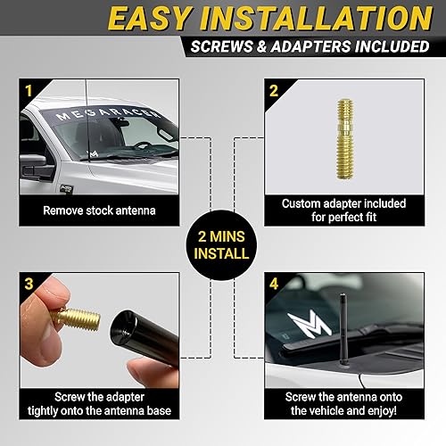 Miniatura 5 de Antena de fibra de carbono para camiones | Compatible con F150 (año 2009-2025) | RAM 1500 (2009-2024) | Antenas cortas de audio y video para autos |