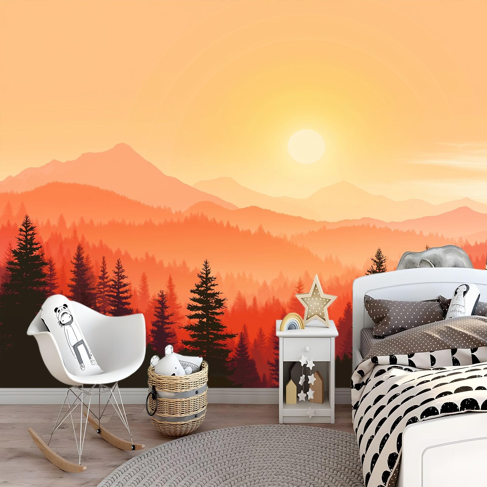 Fototapeten Berge Und Wälder Sonnenaufgang Silhouette Natur 300 x 210 cm Vlies Tapete - Vliestapete - Wanddekoration für Wohnzimmer Schlafzimmer & Flur Spielzimmer - Kamel Wandtapete