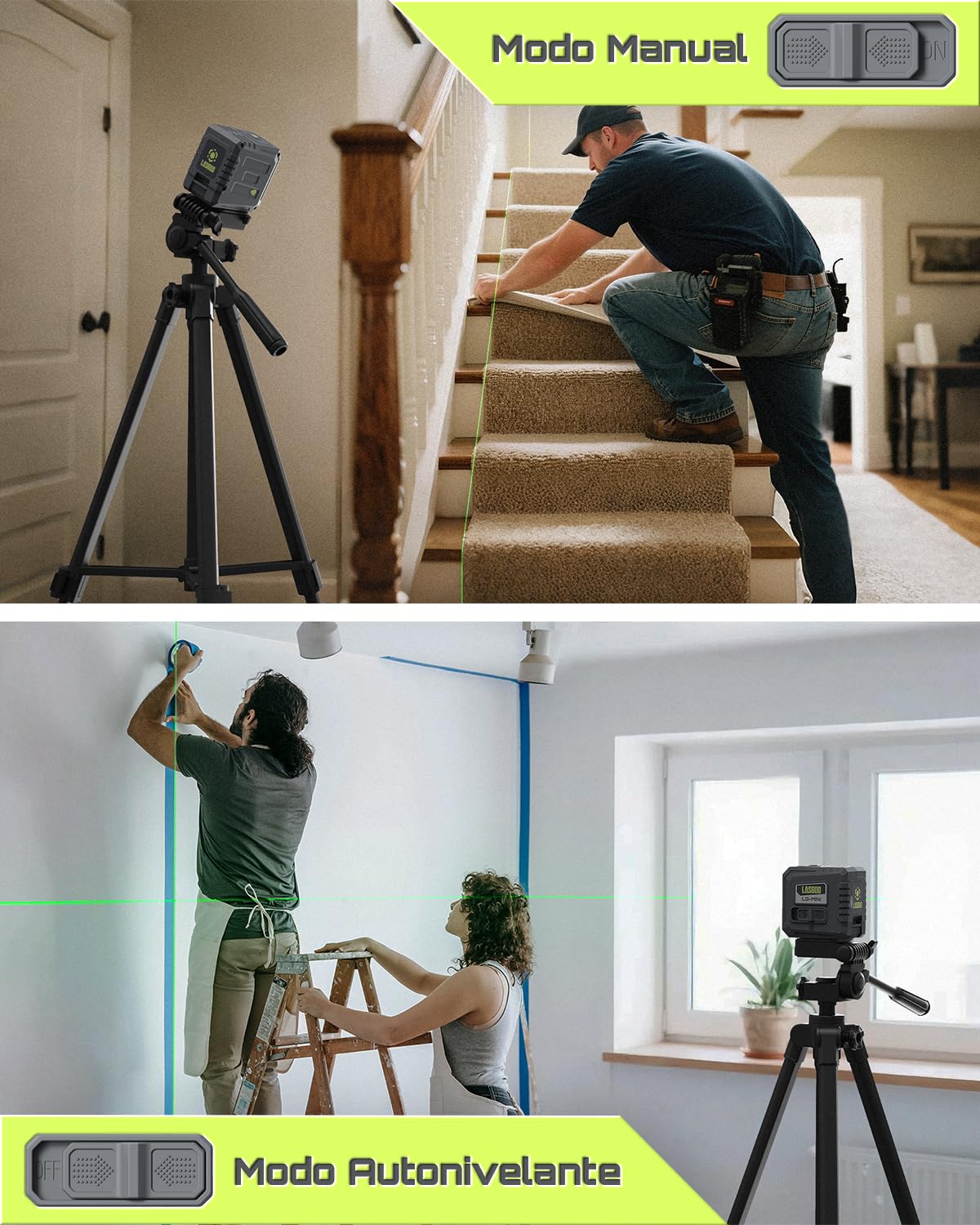LASGOO Mini Nivel Láser Verde Autonivelante, Láser de Línea Cruzada ideal para Colgar Cuadros y Construcción, Incluye Soporte Magnético Giratorio y Pilas, Compacto y Portátil